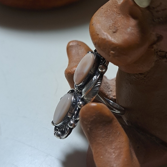 Silver Handmade Rose Alabaster  Ring - Picture 2 of 5